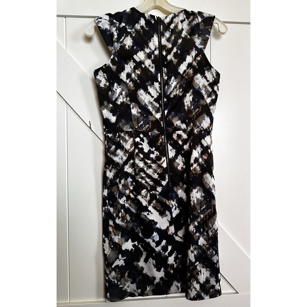 Ann Taylor Navy Blue & Brown Abstract Print Dress Cap Sleeve Size‎ O Petite - Picture 3 of 5